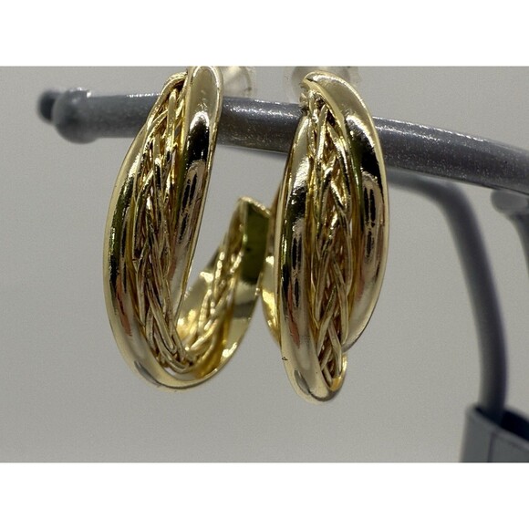 Braid Twist C-Shaped Open Hoop Earrings Gold Plated Sterling Silver 925 UTC CN - Picture 5 of 11